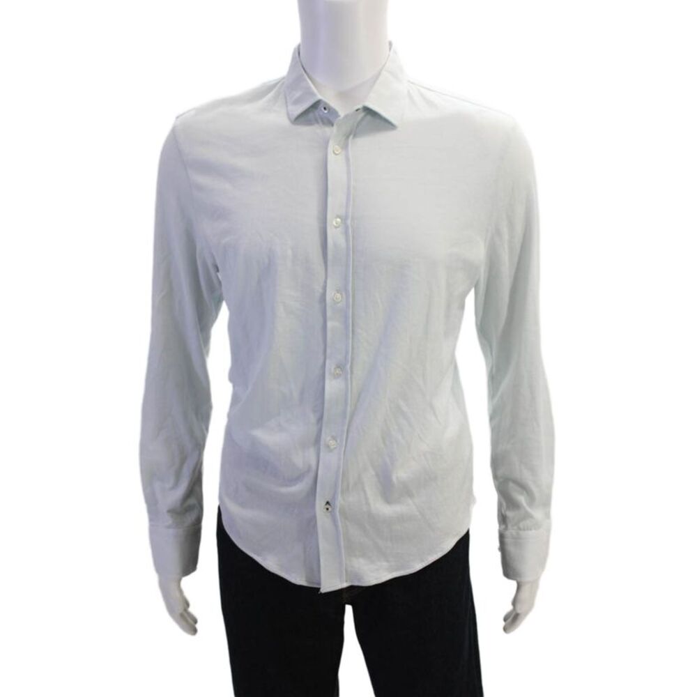Europann Mens Cotton Collared Button Up Shirt Blue Size S